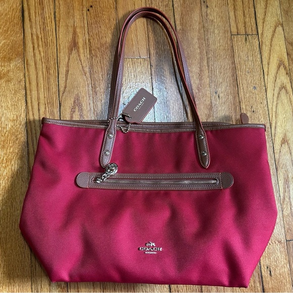 Coach Handbags - Coach Sawyer Tote Classic Red Canvas Pockets Deep Wide Orange Interior